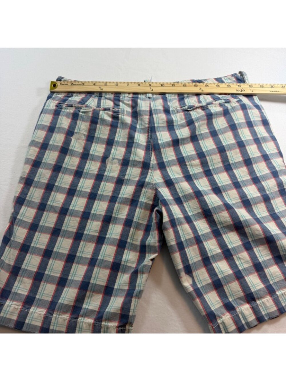 Hollister Plaid Shorts Mens 36 Blue Red White Casual Flat Front Cotton - Picture 7 of 11